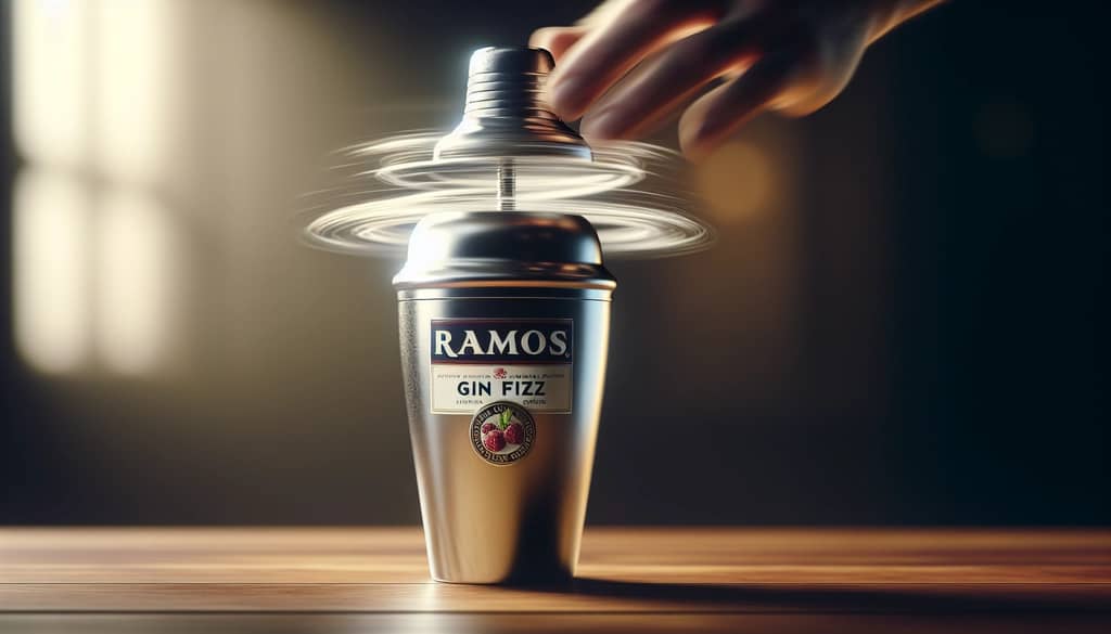bartender shaking ramos gin fizz cocktail for foamy texture