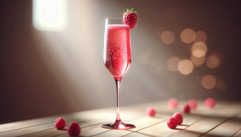 raspberry bellini in flute glass