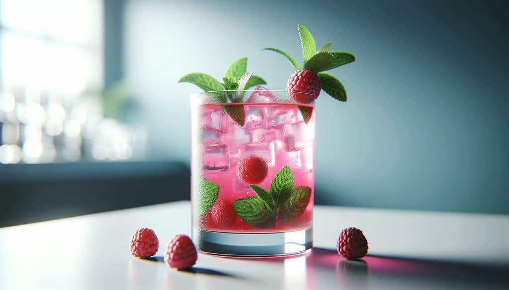 raspberry mojito royale with mint and berry on the rim
