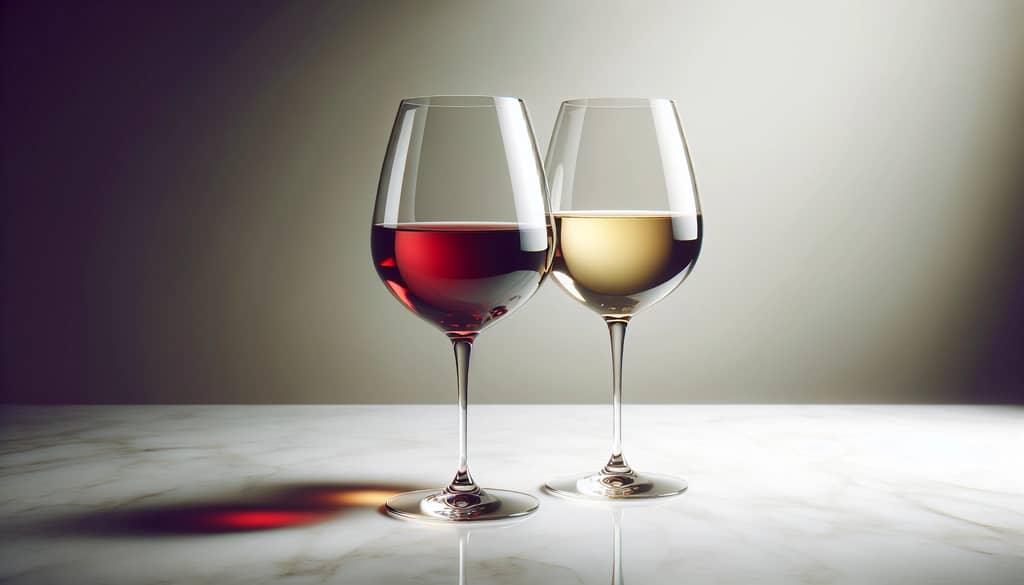 copas de vino tinto y vino blanco una al lado de la otra