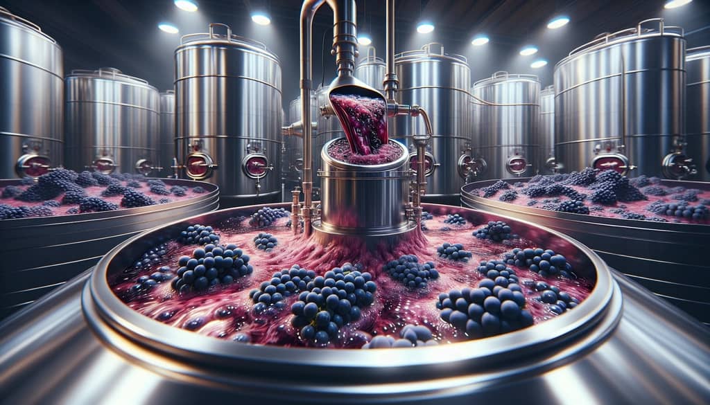 red wine fermenting with grape skins
