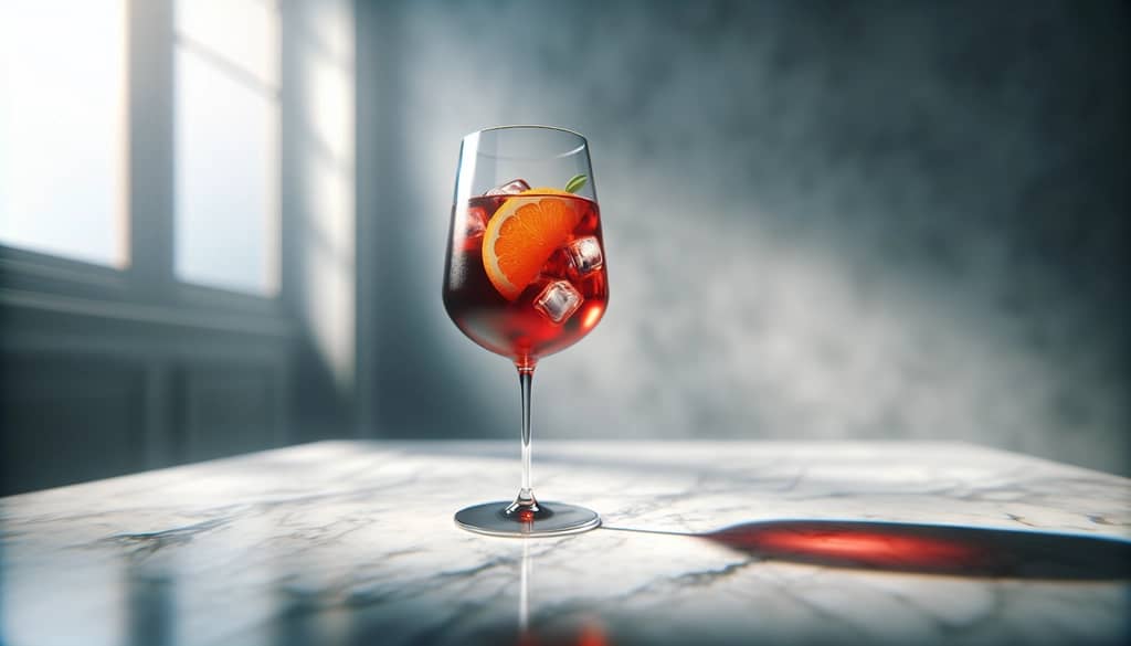 red wine spritzer in a wine glass with orange slice