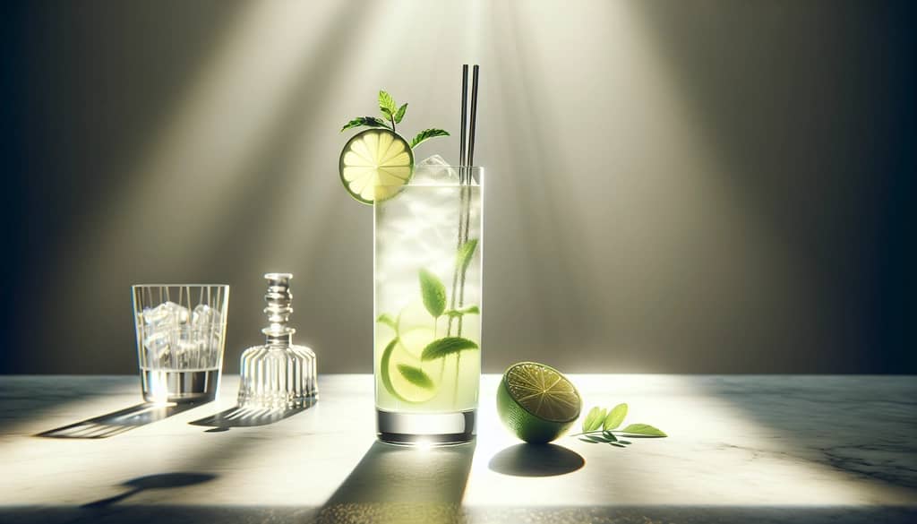 cóctel de cítricos y hierbas en vaso highball