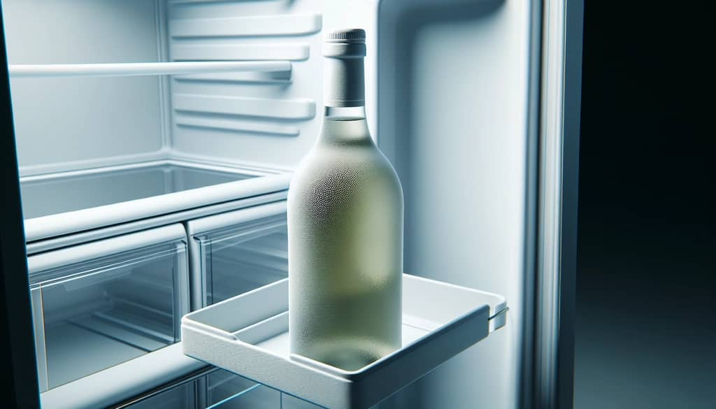 resealed white wine bottle in a fridge door