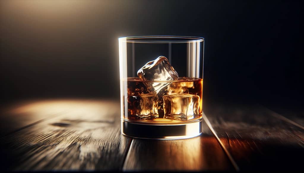 großer klarer Eiswürfel im Rocks-Glas