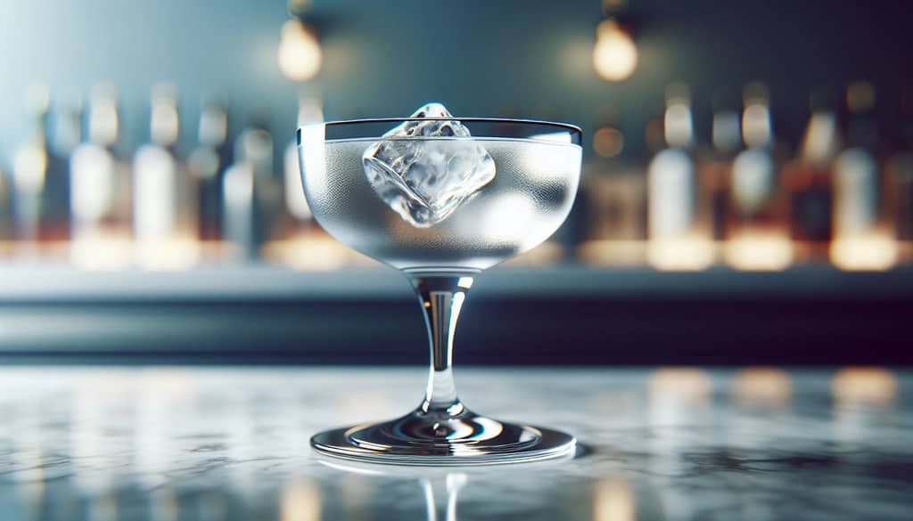 cocktail served after rolling with clear ice and chilled coupe glass