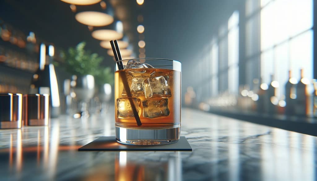 Rolled cocktail with smooth clear liquid in highball glass