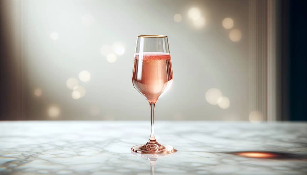 Rosé Champagne in tulip glass with pale pink color