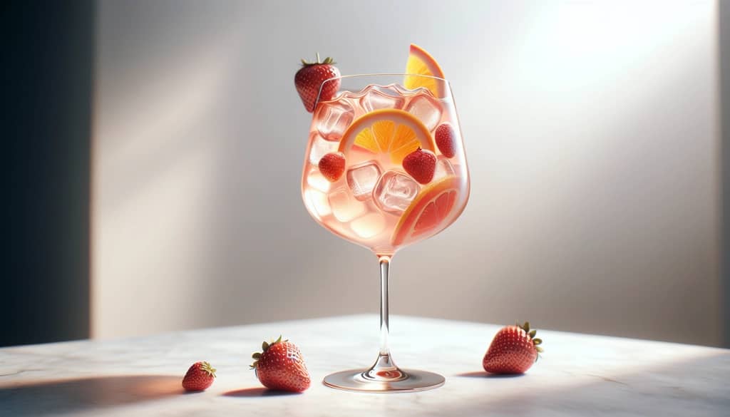 sangria hồng với tequila trong ly rượu vang