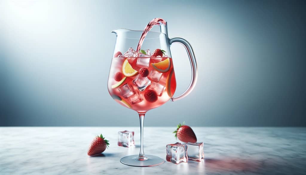 rose sangria with vodka poured into a glass over ice