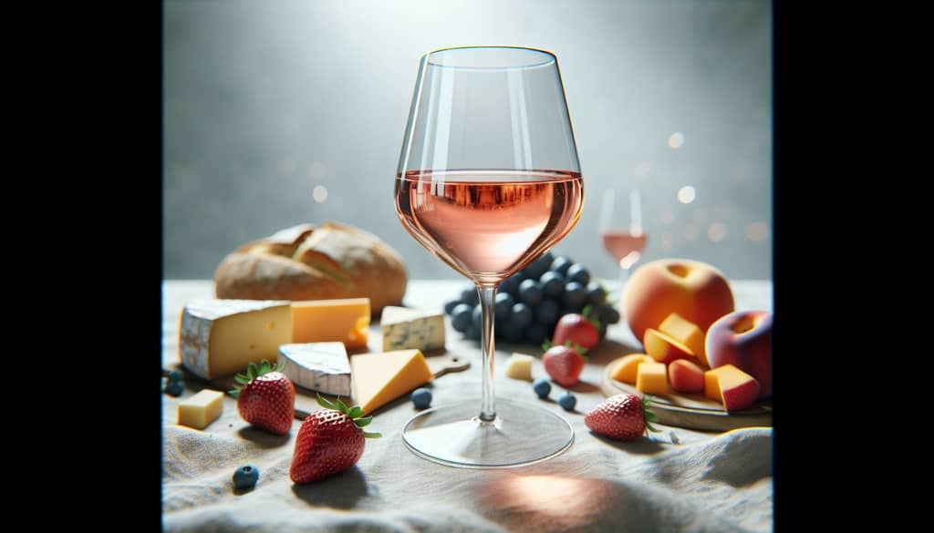 rosé wine picnic spread with cheese and bread