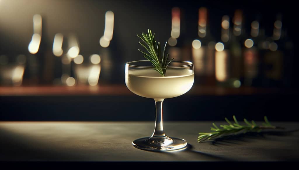 rosemary sprig as garnish in a gin cocktail