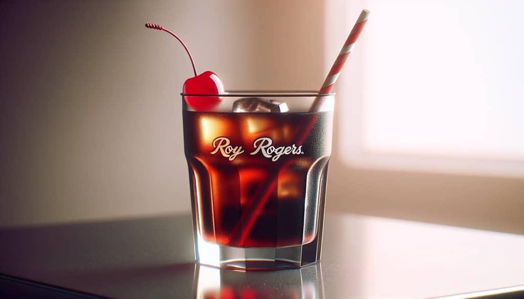 Roy Rogers drink with paper straw in diner setting