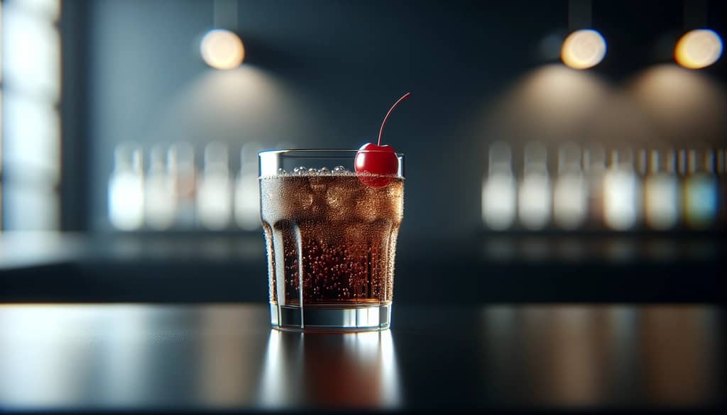 Roy Rogers drink in a highball glass with cherry garnish