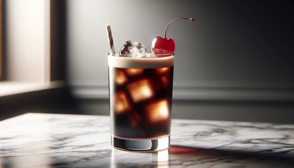 Roy Rogers drink with vanilla cola and cherry garnish