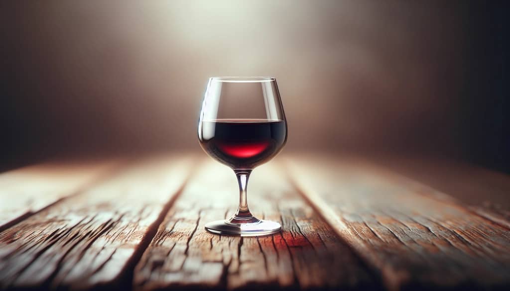 vino porto ruby in bicchiere su legno