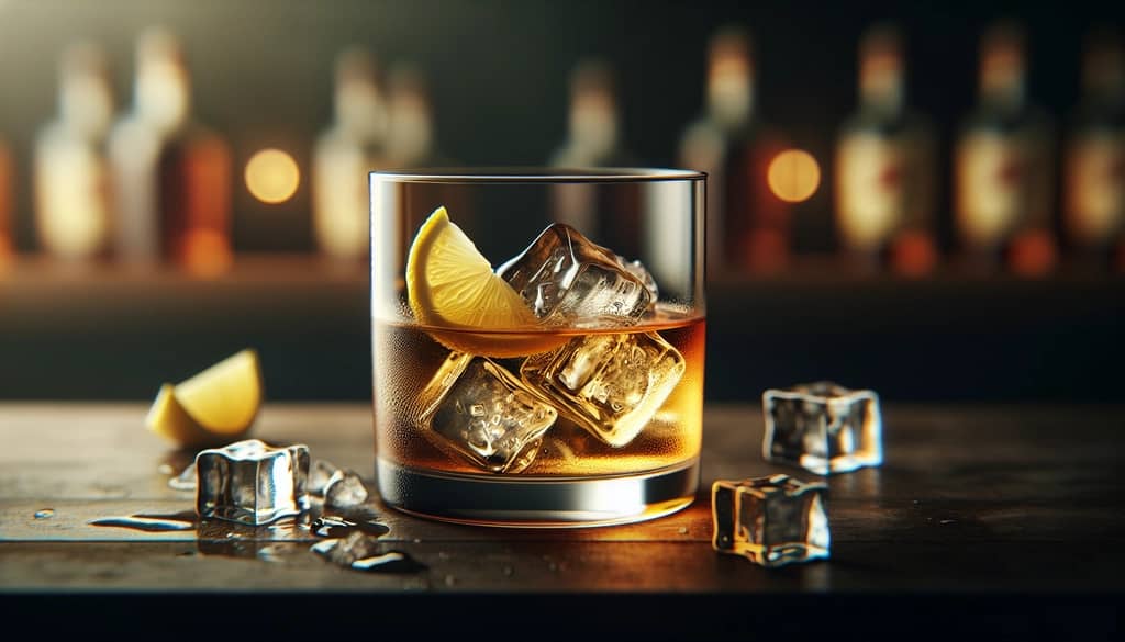 glass of rum and ginger ale on bar