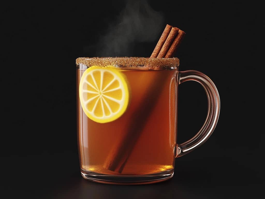 Delicious Rum Hot Toddy in a glass with cinnamon stick