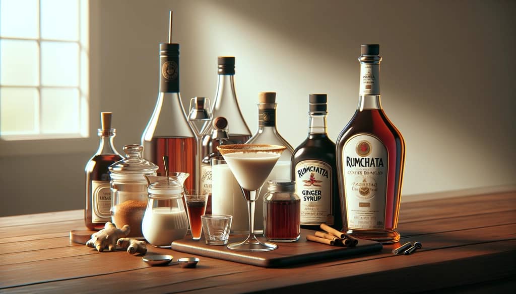 RumChata gingerbread martini ingredients on bar counter