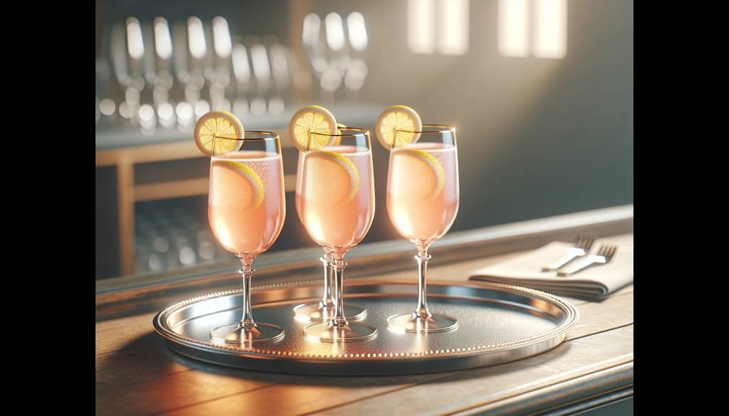 Batch of Russian Spring Punch cocktails on a tray for party service