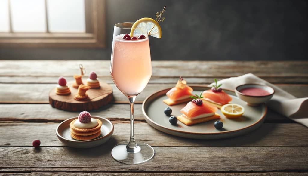 Russian Spring Punch with salmon canapé and berry tart bar snacks