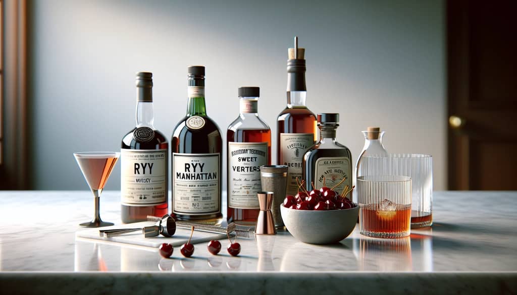 ingredients for rye manhattan cocktail
