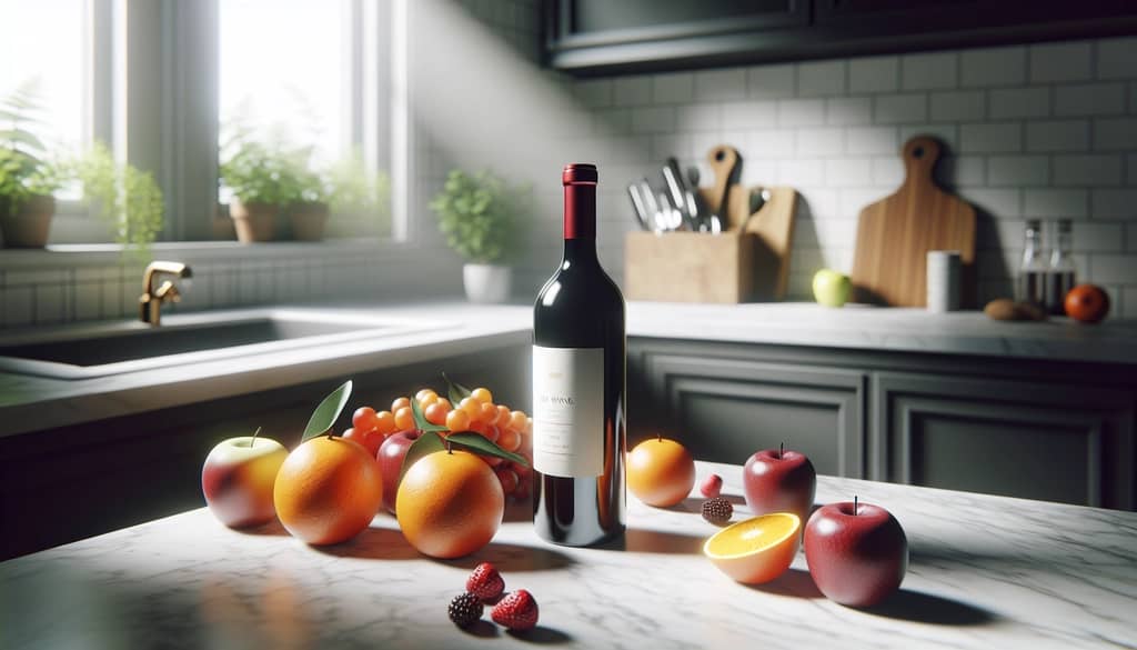 sangria ingredients fruit and red wine bottle