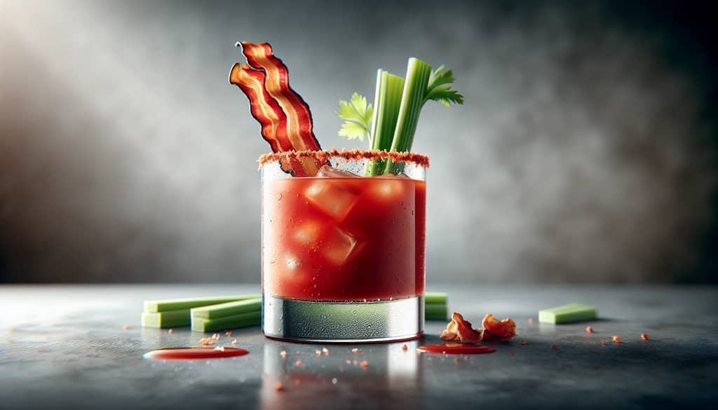 bacon strip garnish on savory cocktail