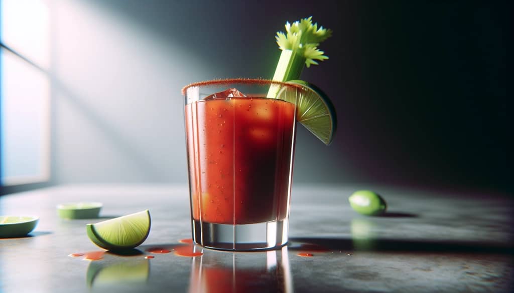 herzhafter Cocktail mit Tomatensaft, Kräutern und Eis