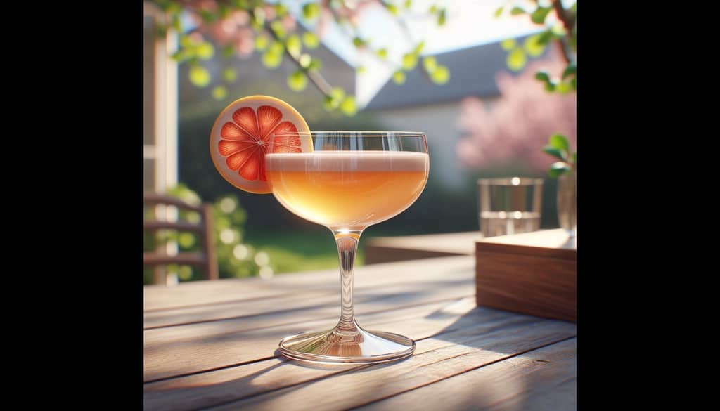 scotch sour cocktail with grapefruit on garden table
