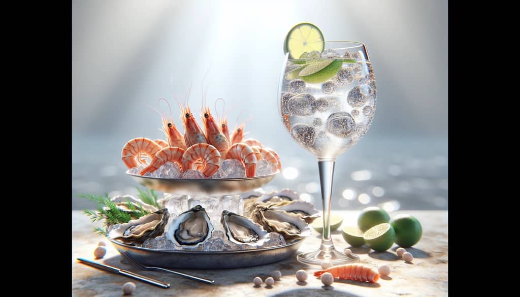 seafood platter with gin and tonic
