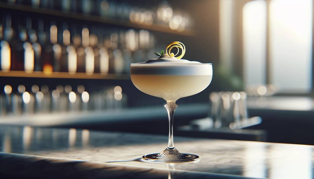 shaken cocktail with foam served in a coupe glass