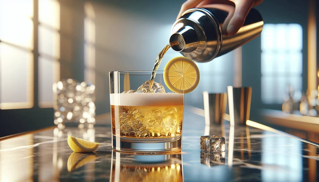 cocktail shaker pouring whiskey sour