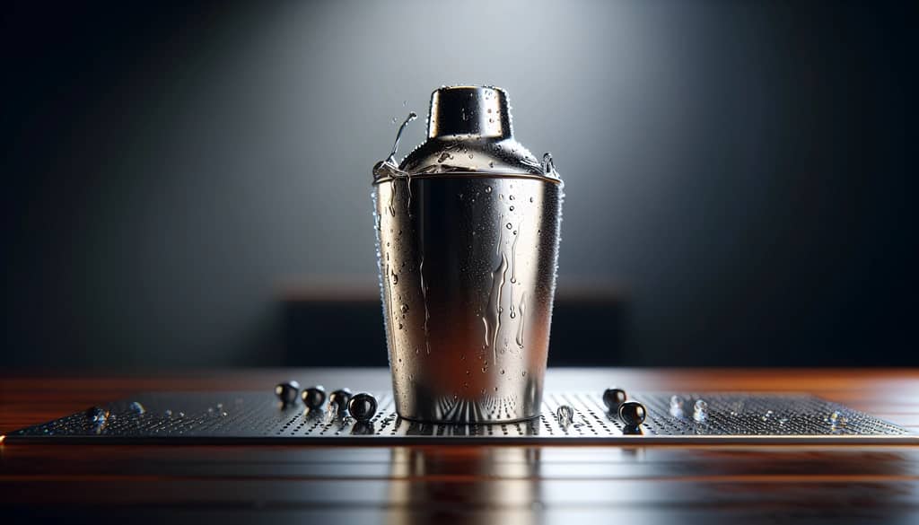 bartender shaking a citrus cocktail in tin shaker