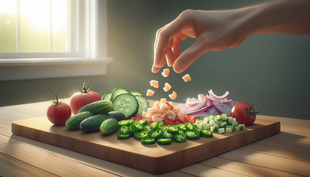 chopped shrimp and vegetables for mexican shrimp martini preparation