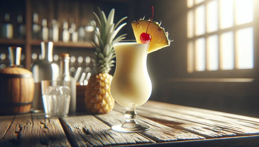 siesta key pina colada in hurricane glass with pineapple garnish