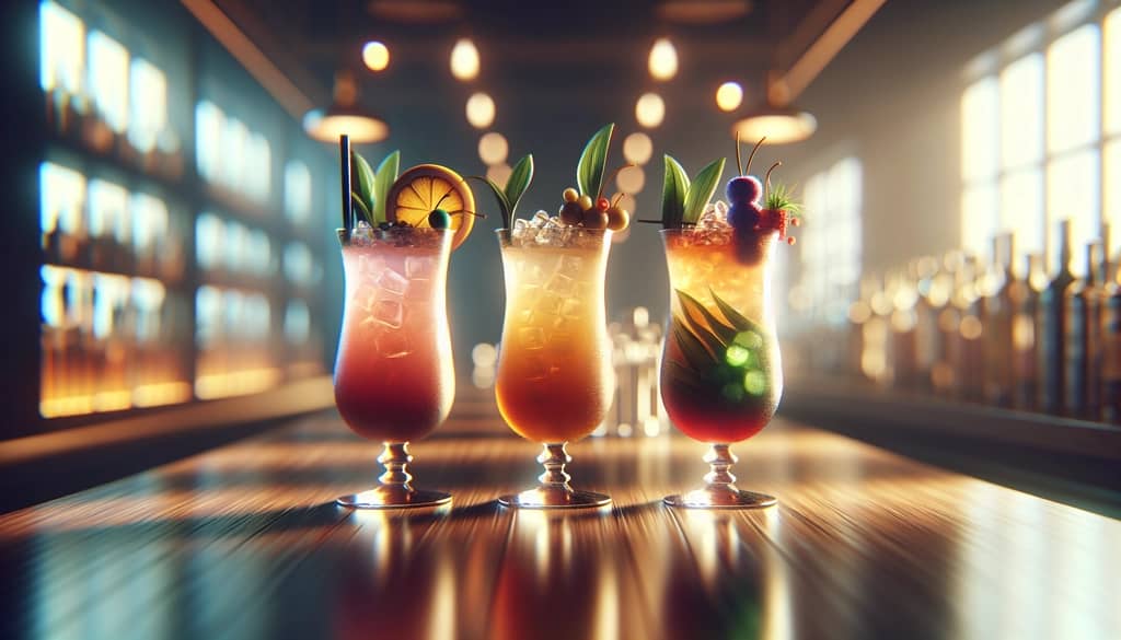 multiple singapore sling versions with varied garnishes