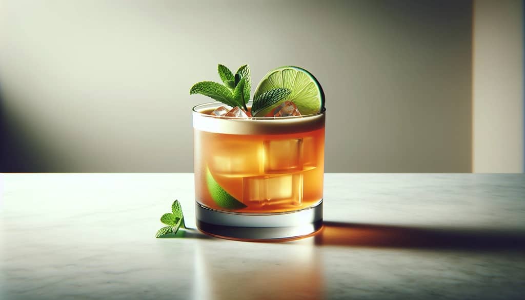 mai tai served in rocks glass with lime and mint