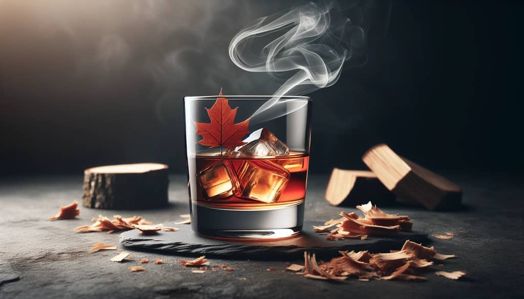 smoked maple old fashioned with smoke and wood chips