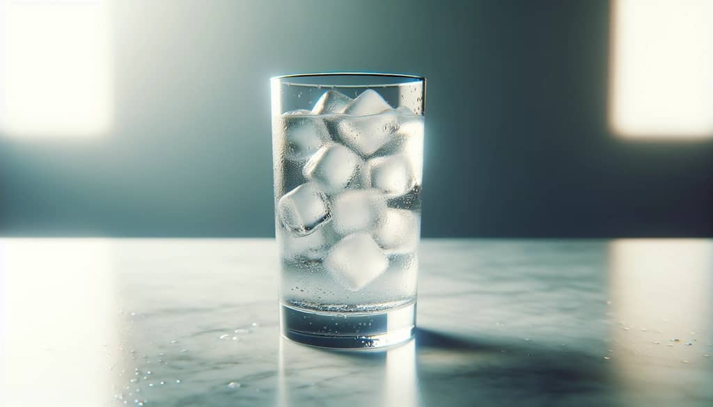 soda water in a tall glass highball with ice