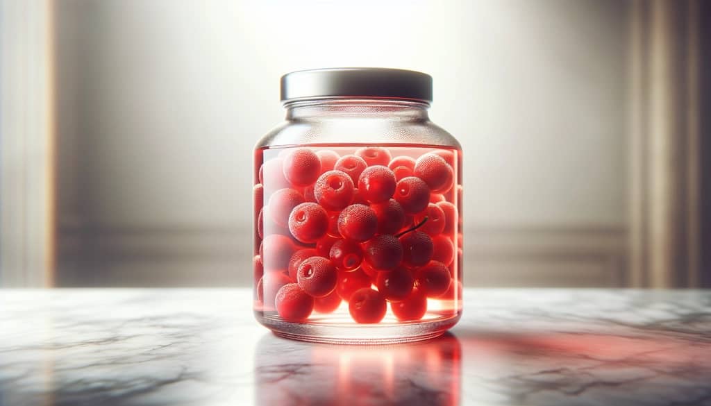 sour cherry vodka liqueur in glass jar