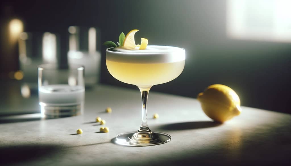 sour cocktail with silky foam in coupe glass