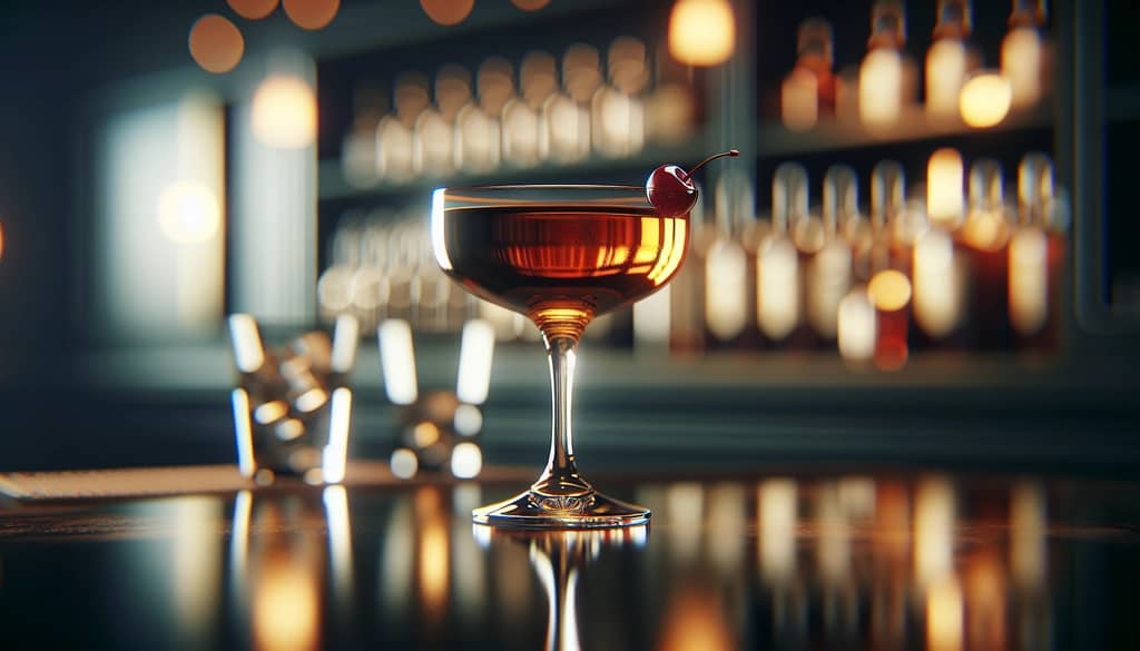 manhattan de southern comfort en copa de cóctel con cereza