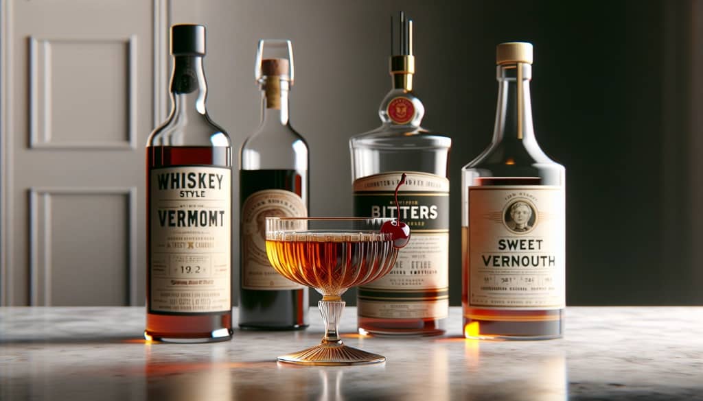 southern comfort manhattan ingredients on marble with coupe glass