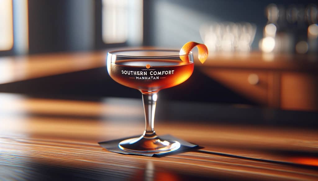 southern comfort manhattan with orange twist garnish