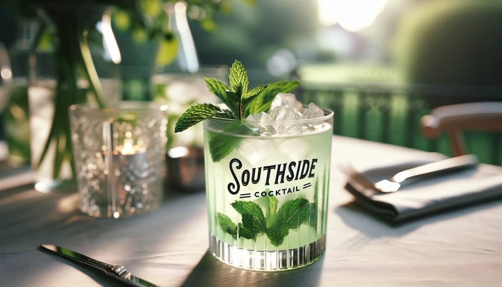 southside cocktail in a highball glass with crushed ice and mint