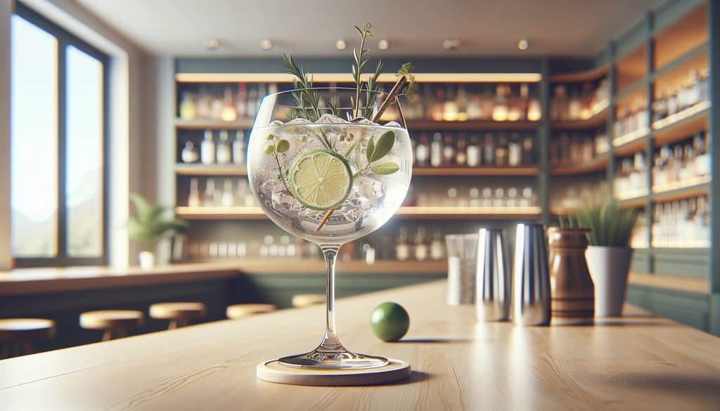 Spanish gin and tonic in a balloon glass with botanicals