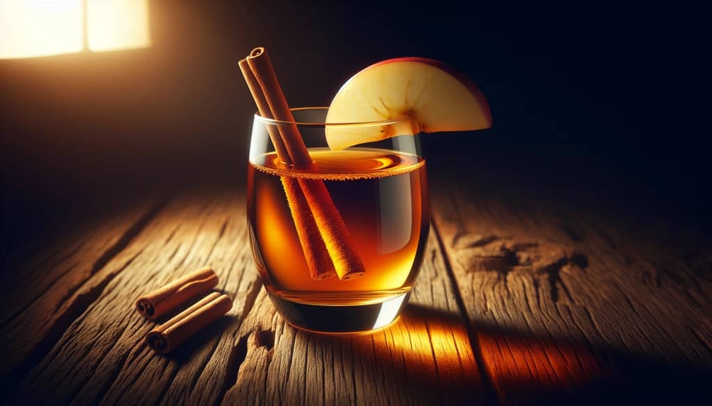 rượu táo gia vị trong ly với que quế