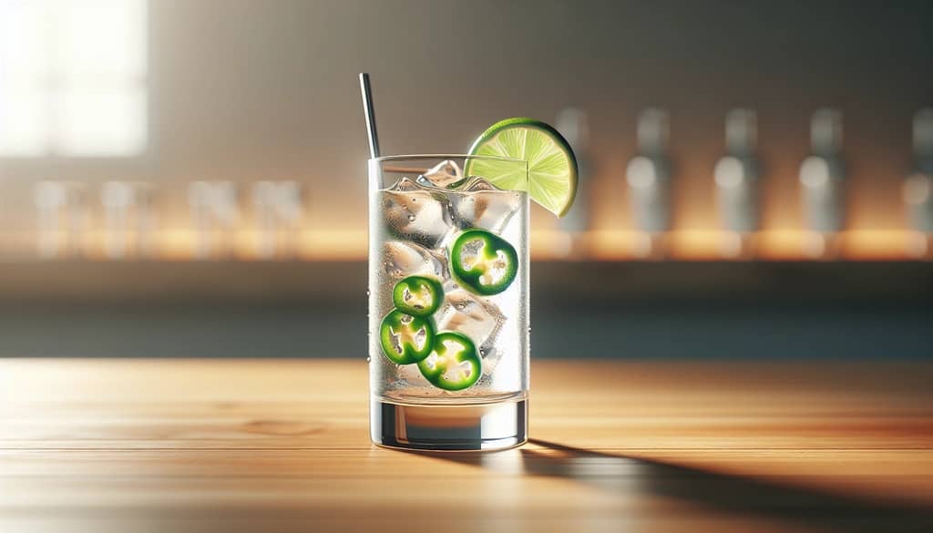 Spicy ranch water cocktail with jalapeño in glass