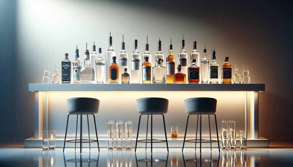 lineup of different cocktail spirits bottles